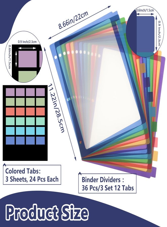 Prudiut 36 Pcs/3 Set 12 Tabs Binder Dividers with Colored Tabs, Clear Tab Notebook Divider Page Binder File Dividers, Letter Size - Image 2