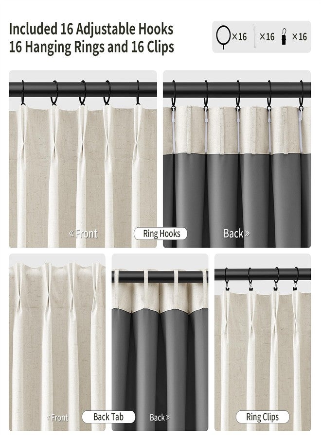 Joywell Pinch Pleated 100% Blackout Linen Curtains 96 Inches Long Thermal Bedroom Insulated Pleat Curtains for Living Room Neutral Rustic Farmhouse Memory Trained Cream Natural Linen Pleated Drapes 40x96 - Image 3