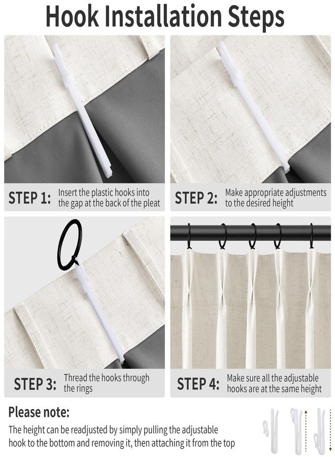 Joywell Pinch Pleated 100% Blackout Linen Curtains 96 Inches Long Thermal Bedroom Insulated Pleat Curtains for Living Room Neutral Rustic Farmhouse Memory Trained Cream Natural Linen Pleated Drapes 40x96 - Image 4