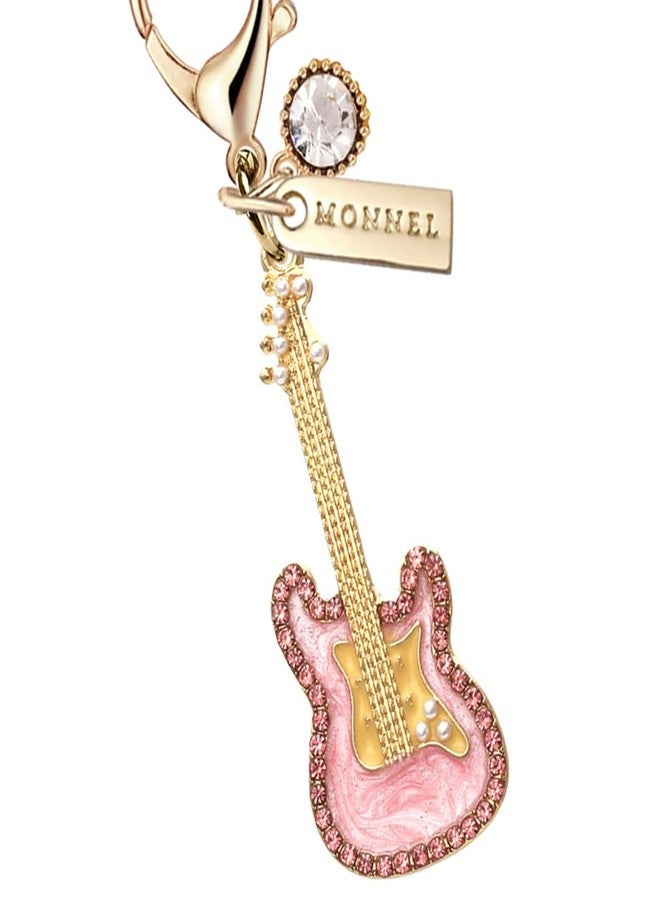 MONNEL MC373 Crystal Guitar Lobster Clasp Charm for Women with Velvet Bag (Pink,1 Piece) - Image 2