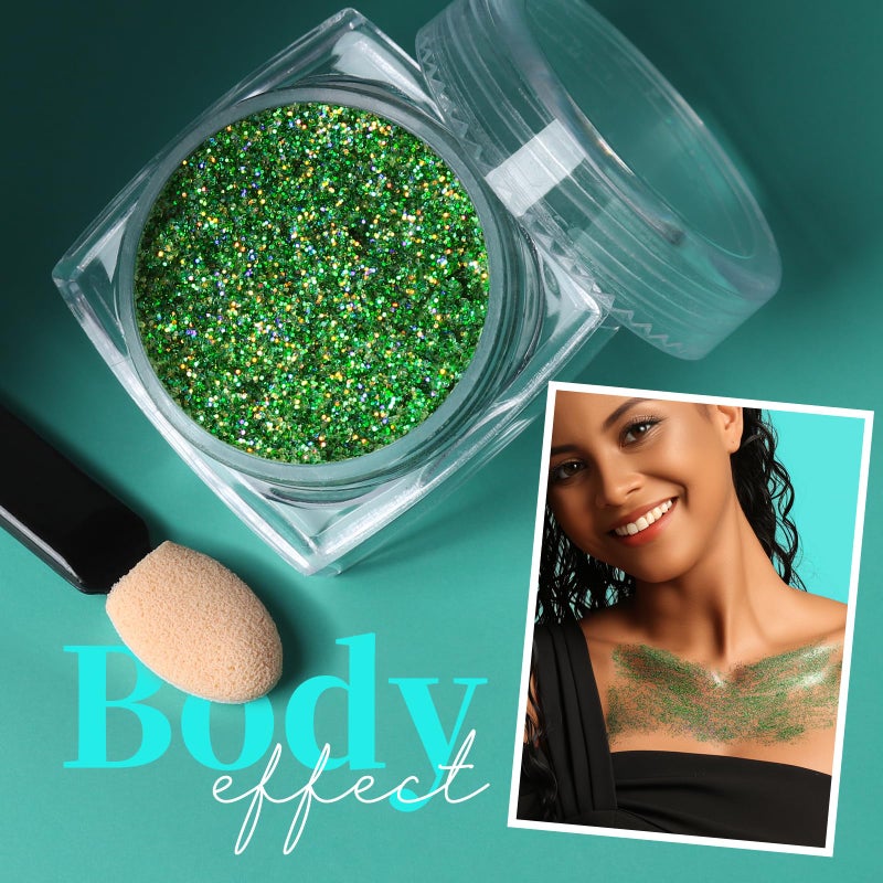 Teenitor Green Face Glitter, 6 Shapes Face and Body Glitter, Hair Glitter Gel, Body Glitter Gel for Festival Makeup, Makeup Glitter for Face, Body, Hair - Image 3