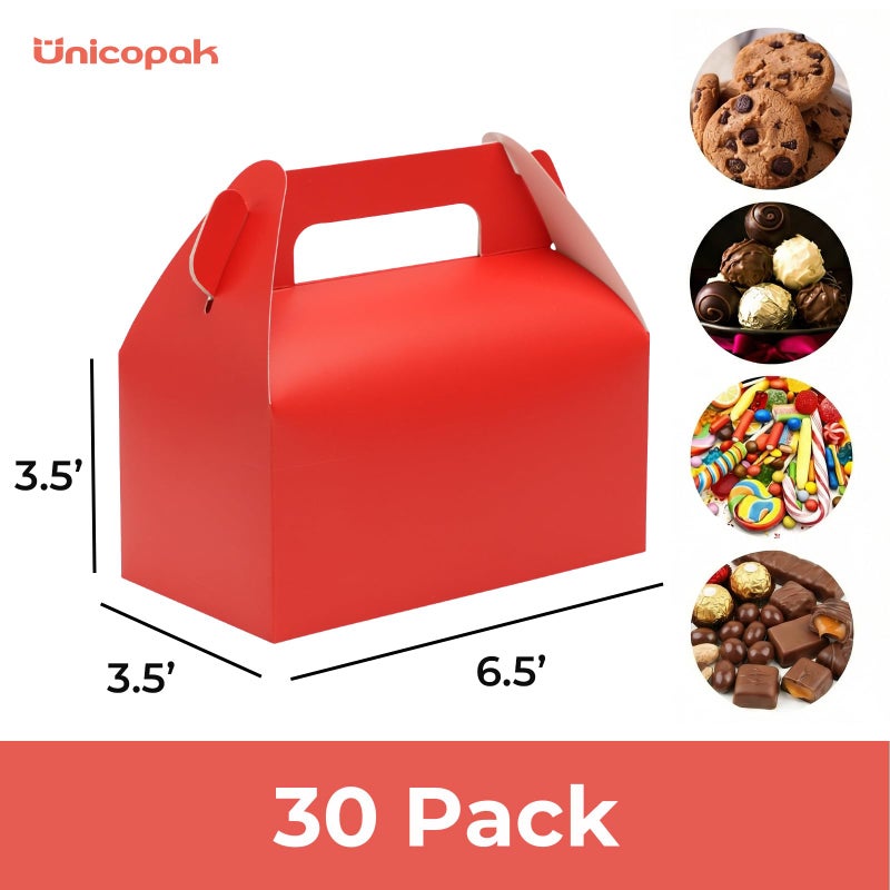UnicoPak 30 Pack Red Party Favor Bag Boxes, Gable Gift Boxes for Treats Goodies Candies Cookies, Ideal for Red Party Favors, Theme Birthday Party, Valentine's Day, 6.5x3.5x3.5 Inches - Image 2