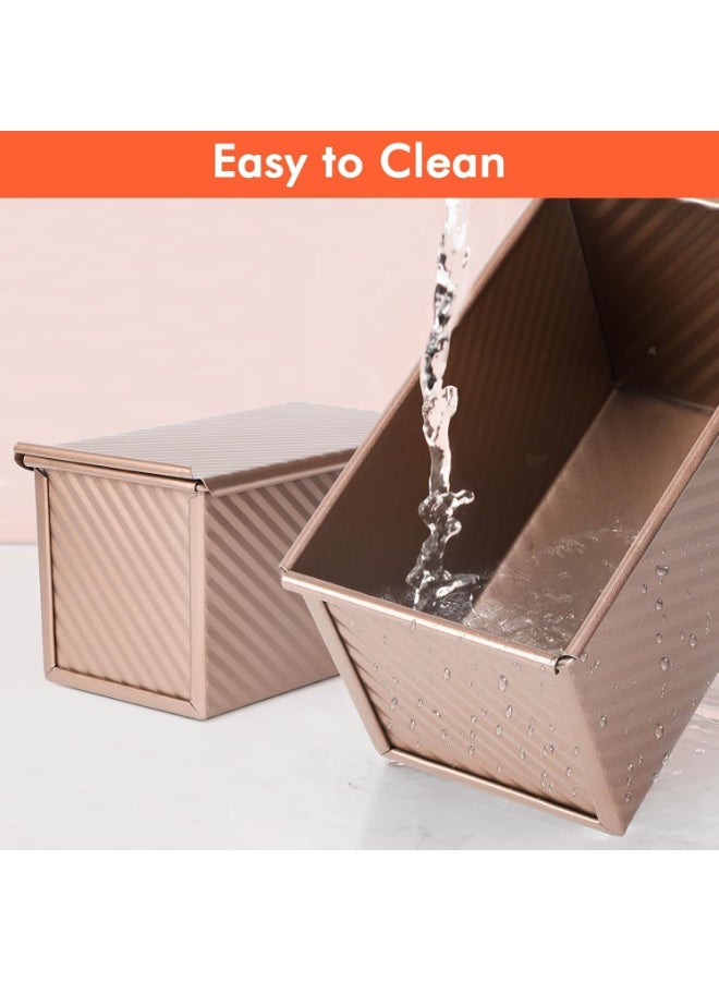 صينية رغيف مع غطاء، 2 حزمة صواني رغيف خبز غير لاصقة سعة 1 رطل من الفولاذ الكربوني، صندوق خبز محمص مع غطاء لأدوات الخبز محلية الصنع، خبز محمص، خبز في الفرن - وردي ذهبي (Note: "Rose Gold" is translated directly, it's a color and not禁忌) - Image 2