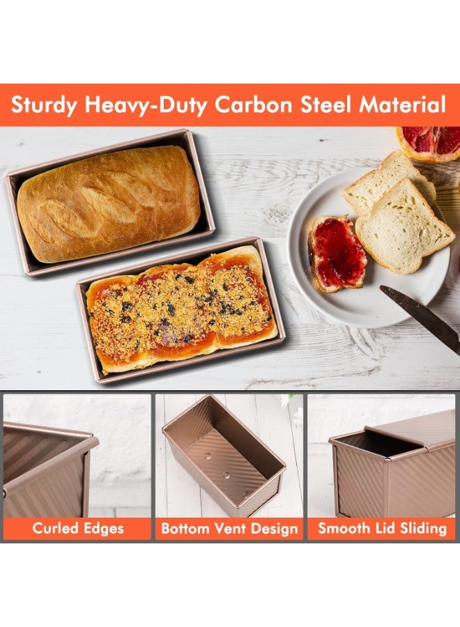 صينية رغيف مع غطاء، 2 حزمة صواني رغيف خبز غير لاصقة سعة 1 رطل من الفولاذ الكربوني، صندوق خبز محمص مع غطاء لأدوات الخبز محلية الصنع، خبز محمص، خبز في الفرن - وردي ذهبي (Note: "Rose Gold" is translated directly, it's a color and not禁忌) - Image 3