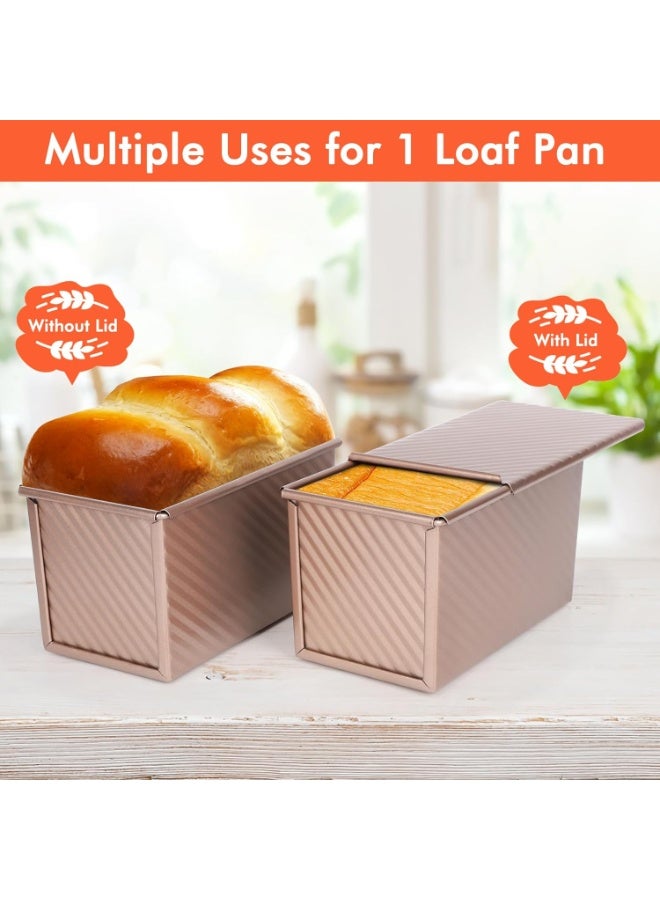 صينية رغيف مع غطاء، 2 حزمة صواني رغيف خبز غير لاصقة سعة 1 رطل من الفولاذ الكربوني، صندوق خبز محمص مع غطاء لأدوات الخبز محلية الصنع، خبز محمص، خبز في الفرن - وردي ذهبي (Note: "Rose Gold" is translated directly, it's a color and not禁忌) - Image 4