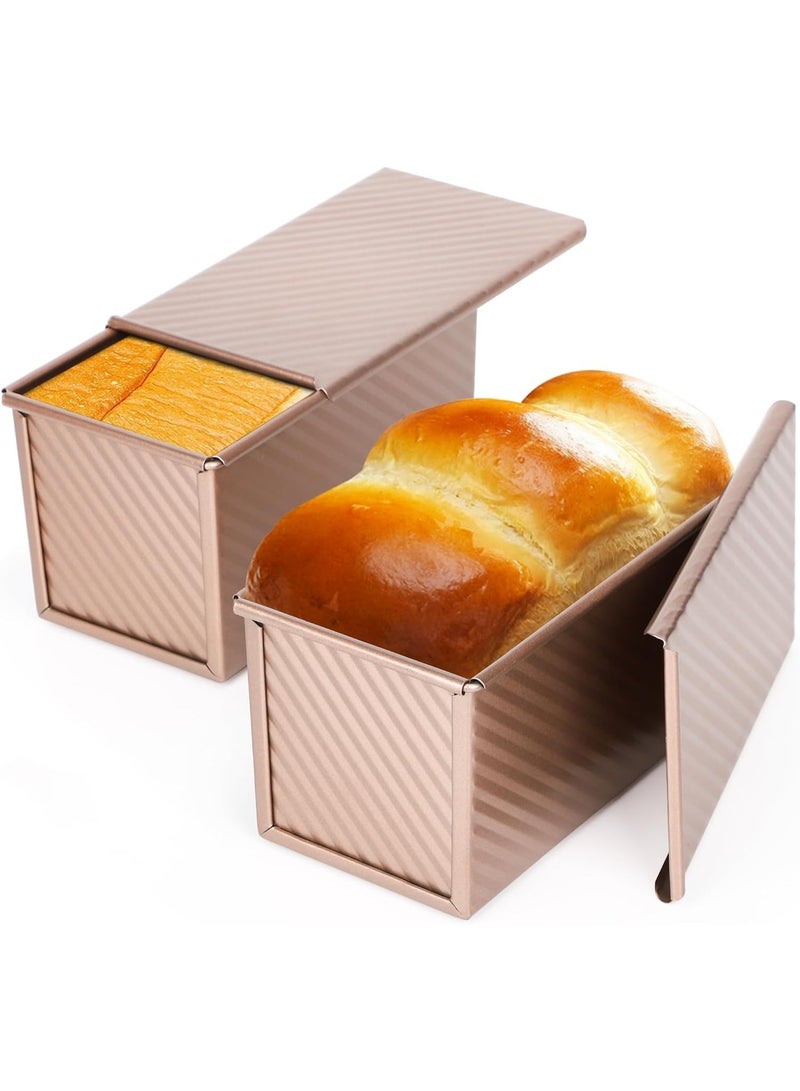 صينية رغيف مع غطاء، 2 حزمة صواني رغيف خبز غير لاصقة سعة 1 رطل من الفولاذ الكربوني، صندوق خبز محمص مع غطاء لأدوات الخبز محلية الصنع، خبز محمص، خبز في الفرن - وردي ذهبي (Note: "Rose Gold" is translated directly, it's a color and not禁忌) - Image 1