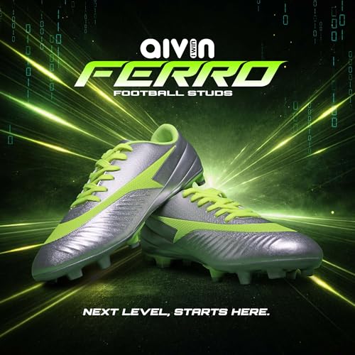 AIVIN FERRO Football Shoes - SILVER/GREEN | Lightweight Comfort & Maximum Grip | Best for Competitive Soccer Players | Sports Cleats | Football Footwear | Football Sports Shoes (Silver/Green, UK Footwear Size System, Adult, Men, Numeric, Medium, 6) - Image 2
