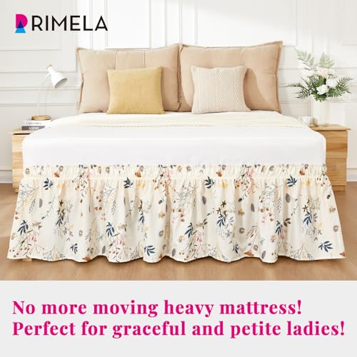 RIMELA Cream Balloon Bed Skirt Queen Size 15 Inch Drop, Elastic Bed Skirting for Bed Frame, Bedding Dust Ruffle Easy to Install, Lightweight Wrap Around Adjustable Bedskirt,Bedroom Decor - Image 3