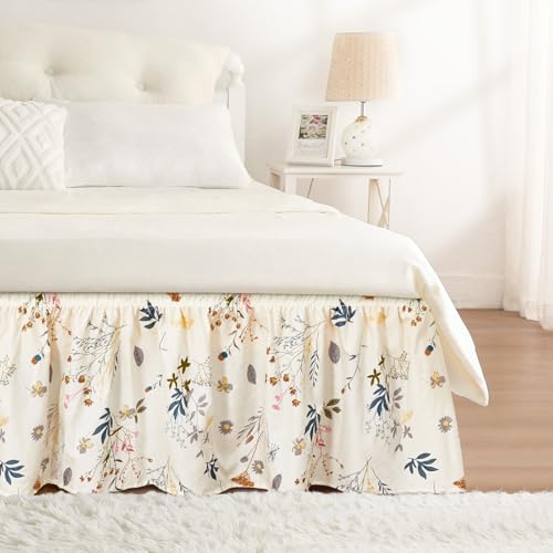 RIMELA Cream Balloon Bed Skirt Queen Size 15 Inch Drop, Elastic Bed Skirting for Bed Frame, Bedding Dust Ruffle Easy to Install, Lightweight Wrap Around Adjustable Bedskirt,Bedroom Decor - Image 1