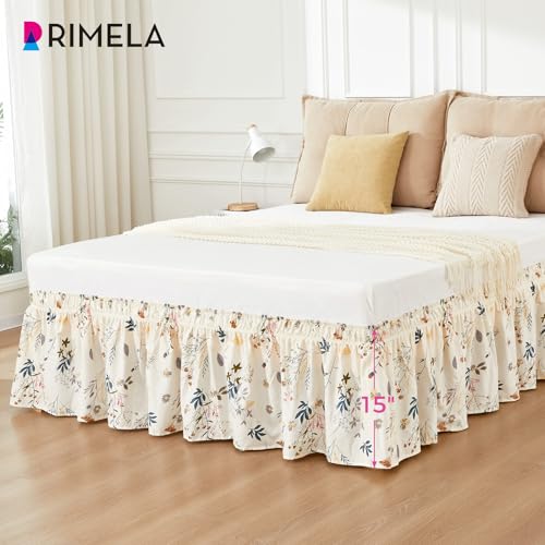 RIMELA Cream Balloon Bed Skirt Queen Size 15 Inch Drop, Elastic Bed Skirting for Bed Frame, Bedding Dust Ruffle Easy to Install, Lightweight Wrap Around Adjustable Bedskirt,Bedroom Decor - Image 4