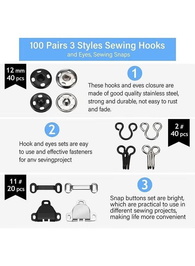 Unewshi 50 Pairs 3 Styles Skirt Hooks and Eyes Sewing Hook, Sewing Snaps Clothing Fixing Tools with Metal Snaps Buttons Fasteners Press Studs for Trousers Skirt Dress Sewing and DIY Crafting, 2 Colors  - Image 2