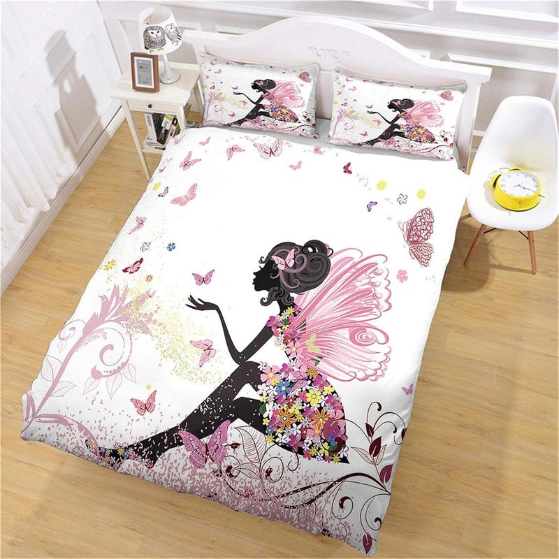 Pieces3 Duvet Cover 200 x 200 cm Microfibre Girl's Butterfly Bedding Set, Duvet Cover with Zip, Single Bed Set + 2 Pillowcases - Image 1