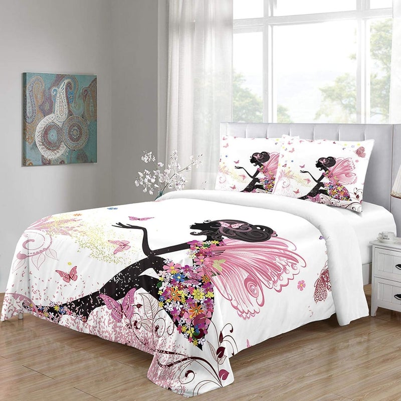 Pieces3 Duvet Cover 200 x 200 cm Microfibre Girl's Butterfly Bedding Set, Duvet Cover with Zip, Single Bed Set + 2 Pillowcases - Image 2