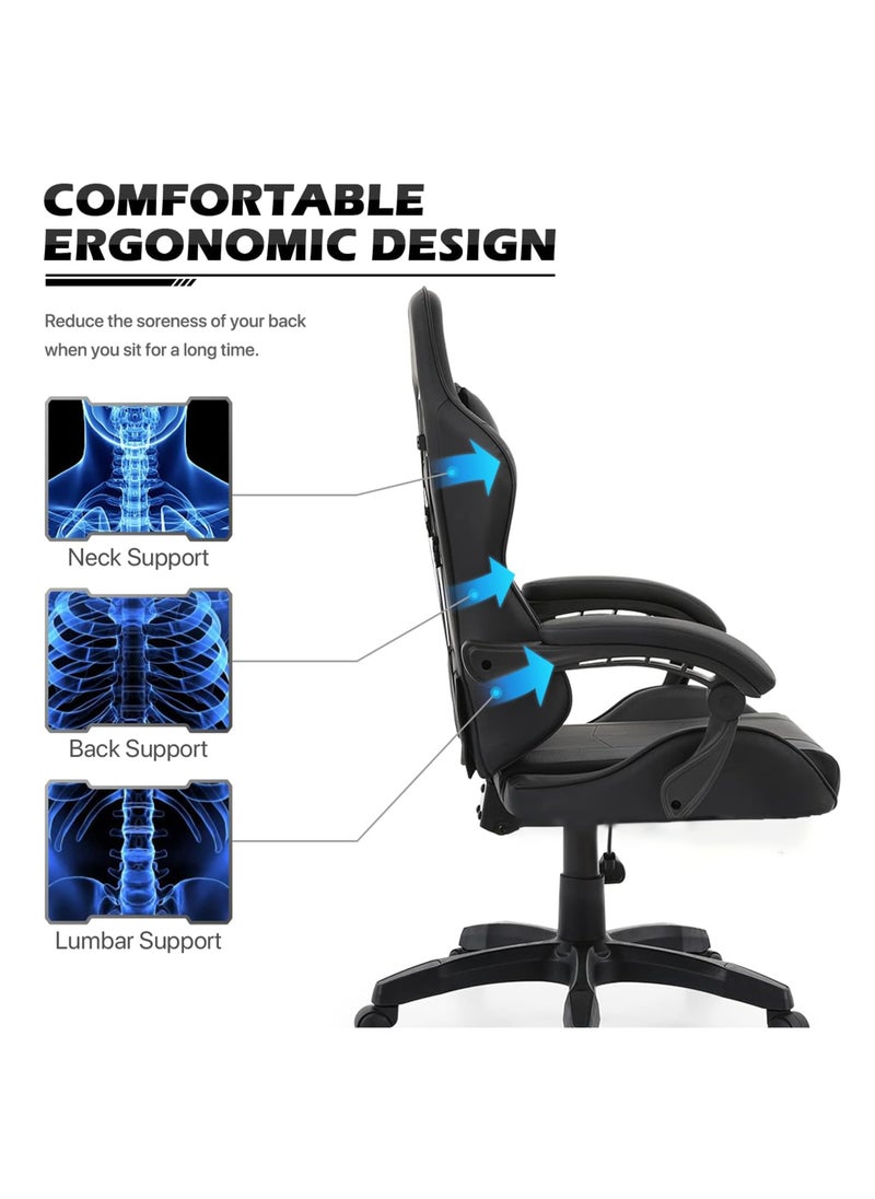Apexll Ergonomic High-Back Gaming Chair with Foldable Armrests, Comfortable Office Chair with Lumbar Support for Adults, Men, and Women, No Footrest (Black)  - Image 2