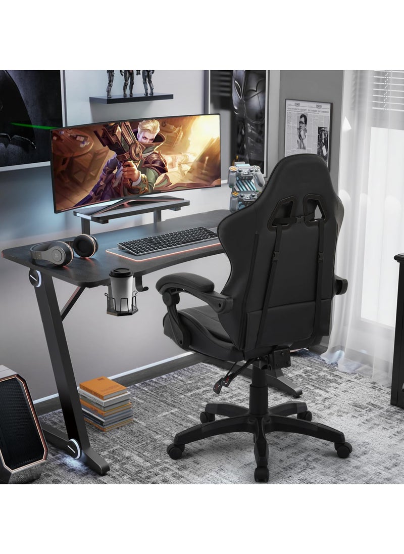 Apexll Ergonomic High-Back Gaming Chair with Foldable Armrests, Comfortable Office Chair with Lumbar Support for Adults, Men, and Women, No Footrest (Black)  - Image 3
