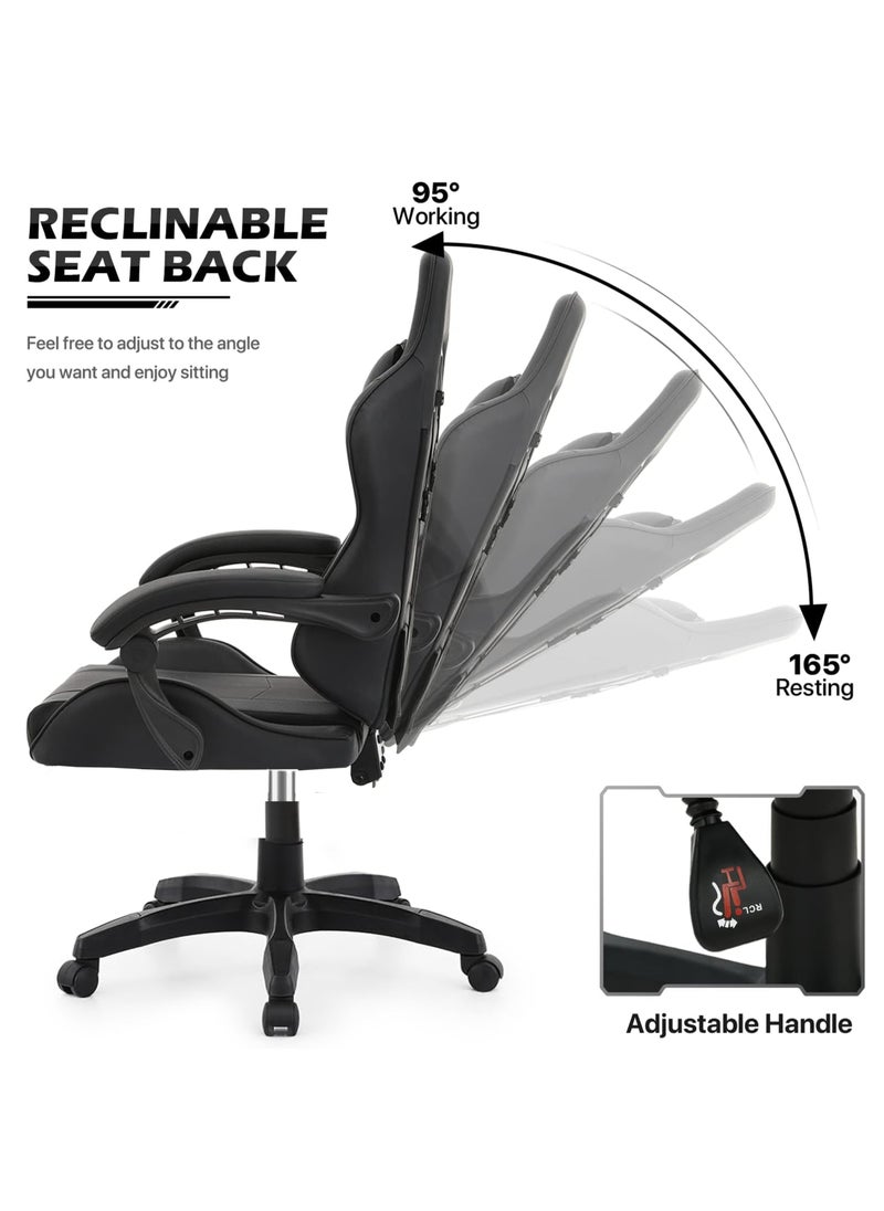 Apexll Ergonomic High-Back Gaming Chair with Foldable Armrests, Comfortable Office Chair with Lumbar Support for Adults, Men, and Women, No Footrest (Black)  - Image 5