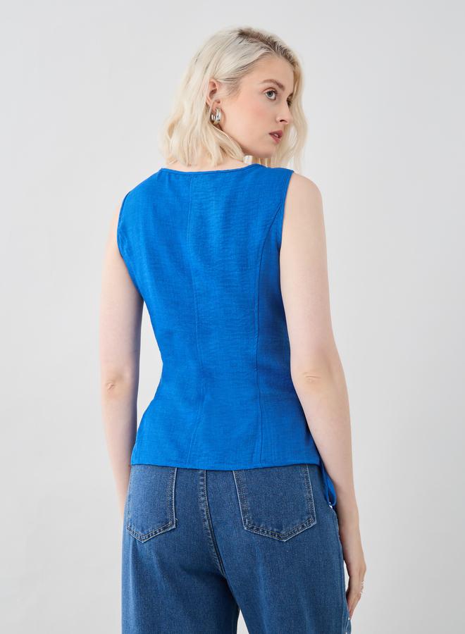 Take Two Take Two Solid Sleeveless Round Neck Top with Tie-Up Detail  - Image 4
