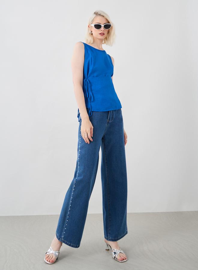 Take Two Take Two Solid Sleeveless Round Neck Top with Tie-Up Detail  - Image 2