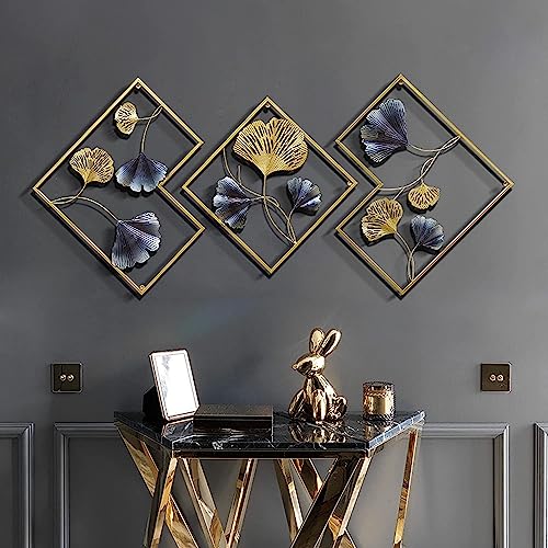 DeWoGift Multicolor Decorative Metal Gingko Leaf Wall Art Decor Sculpture Set Of 3 For Living Room Bedroom Office Hallway Decoration | Geometrical - Image 5