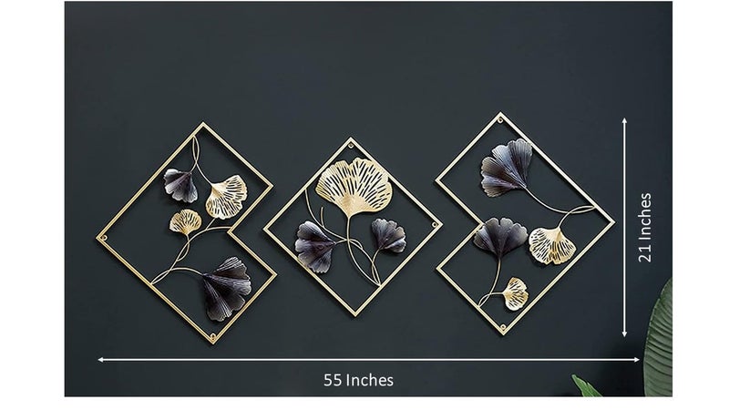 DeWoGift Multicolor Decorative Metal Gingko Leaf Wall Art Decor Sculpture Set Of 3 For Living Room Bedroom Office Hallway Decoration | Geometrical - Image 3