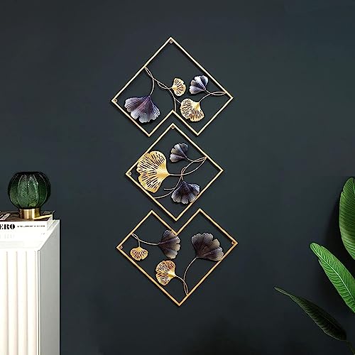 DeWoGift Multicolor Decorative Metal Gingko Leaf Wall Art Decor Sculpture Set Of 3 For Living Room Bedroom Office Hallway Decoration | Geometrical - Image 4