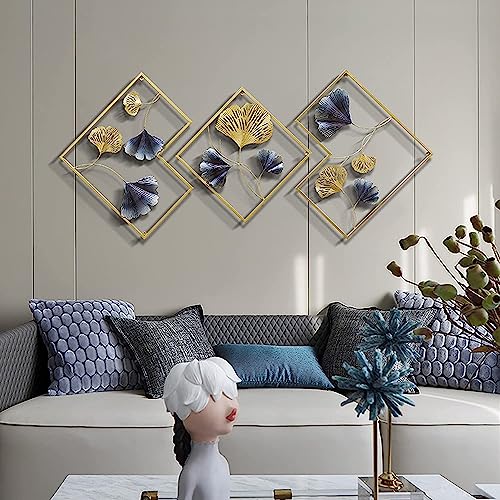 DeWoGift Multicolor Decorative Metal Gingko Leaf Wall Art Decor Sculpture Set Of 3 For Living Room Bedroom Office Hallway Decoration | Geometrical - Image 2