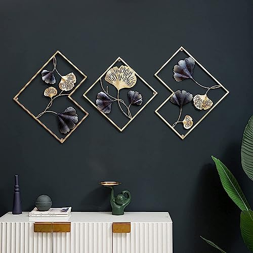 DeWoGift Multicolor Decorative Metal Gingko Leaf Wall Art Decor Sculpture Set Of 3 For Living Room Bedroom Office Hallway Decoration | Geometrical - Image 1