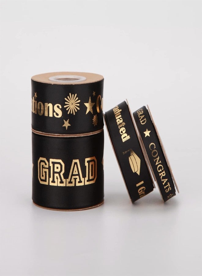 Meseey 20 Yards Graduation Ribbon Congrats Grad Black and Gold Satin Ribbon Use for Gift Wrapping,Graduation Party Decoration (4 Size Mix) - Image 2