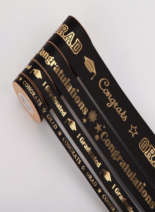 Meseey 20 Yards Graduation Ribbon Congrats Grad Black and Gold Satin Ribbon Use for Gift Wrapping,Graduation Party Decoration (4 Size Mix) - Image 4