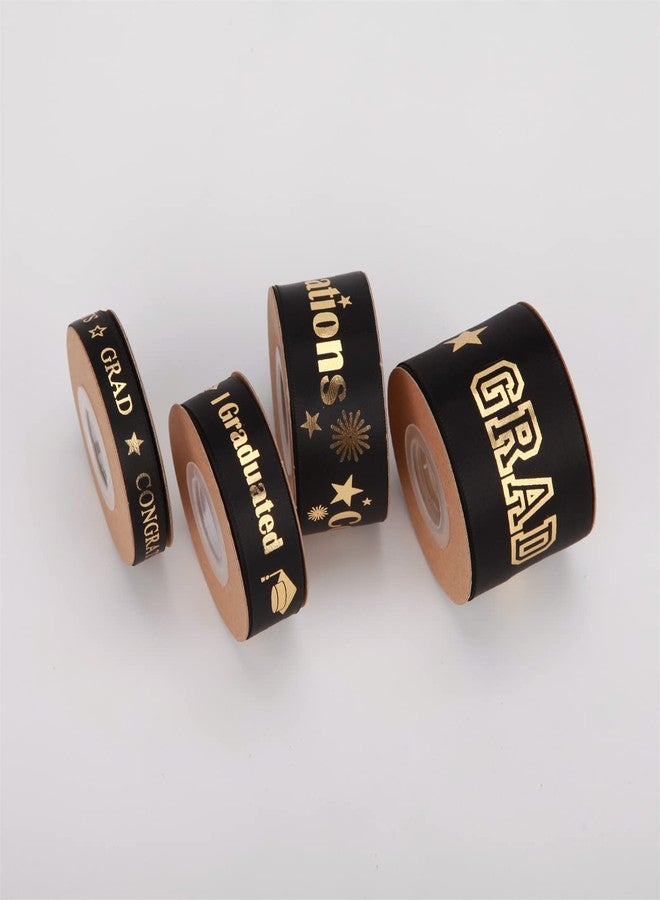 Meseey 20 Yards Graduation Ribbon Congrats Grad Black and Gold Satin Ribbon Use for Gift Wrapping,Graduation Party Decoration (4 Size Mix) - Image 3