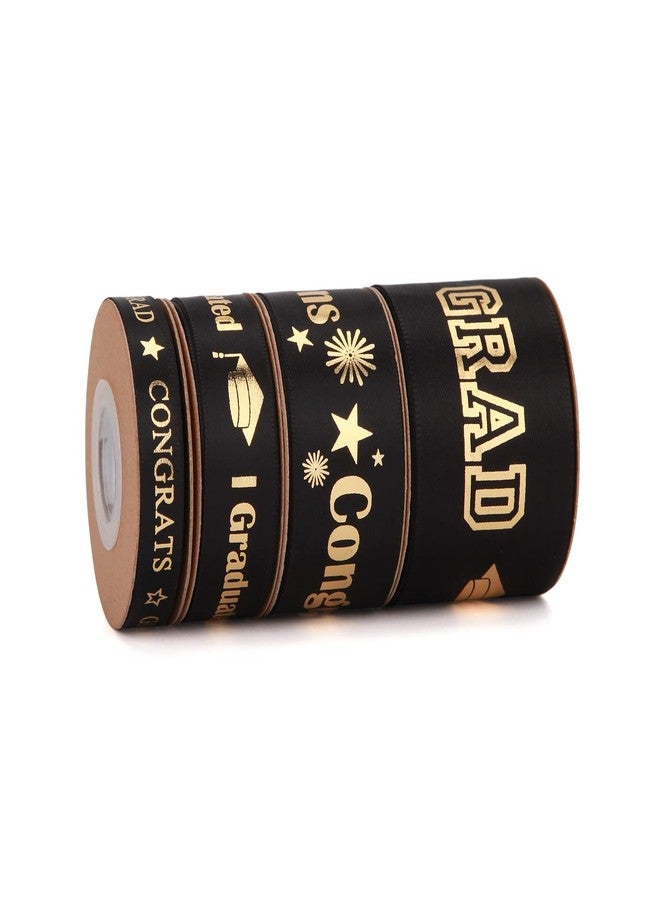 Meseey 20 Yards Graduation Ribbon Congrats Grad Black and Gold Satin Ribbon Use for Gift Wrapping,Graduation Party Decoration (4 Size Mix) - Image 1