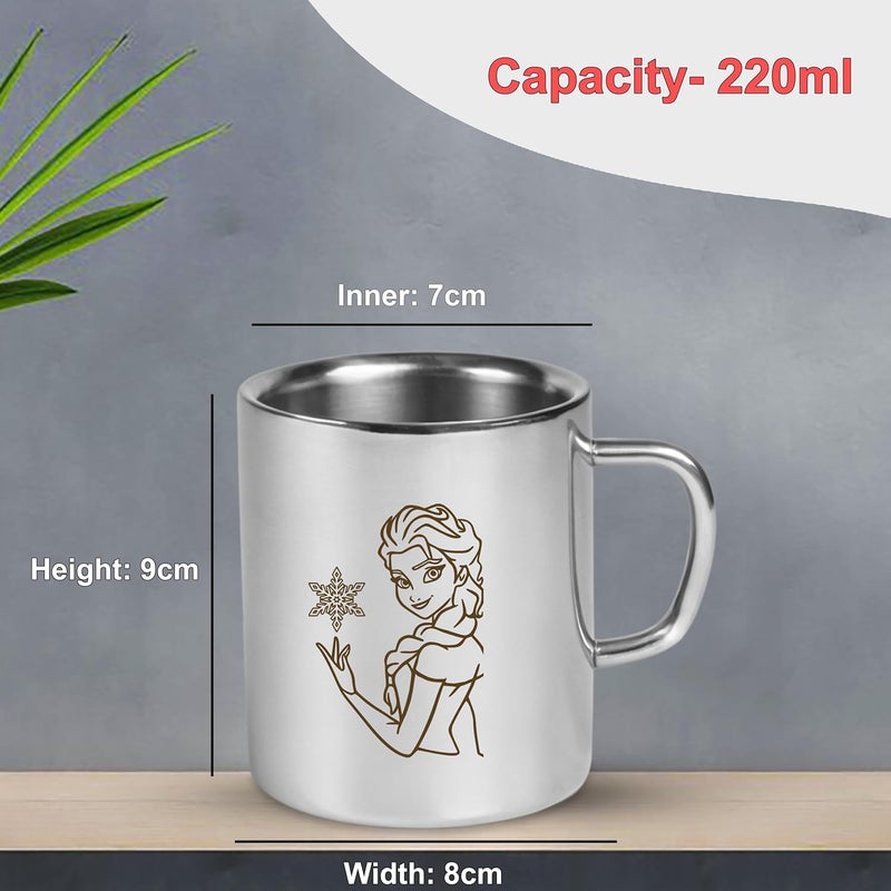 SAVRI Personalized Stainless Steel Mug for Kids Cartoon Character and Name Engraving Frozen Elsa - Image 3