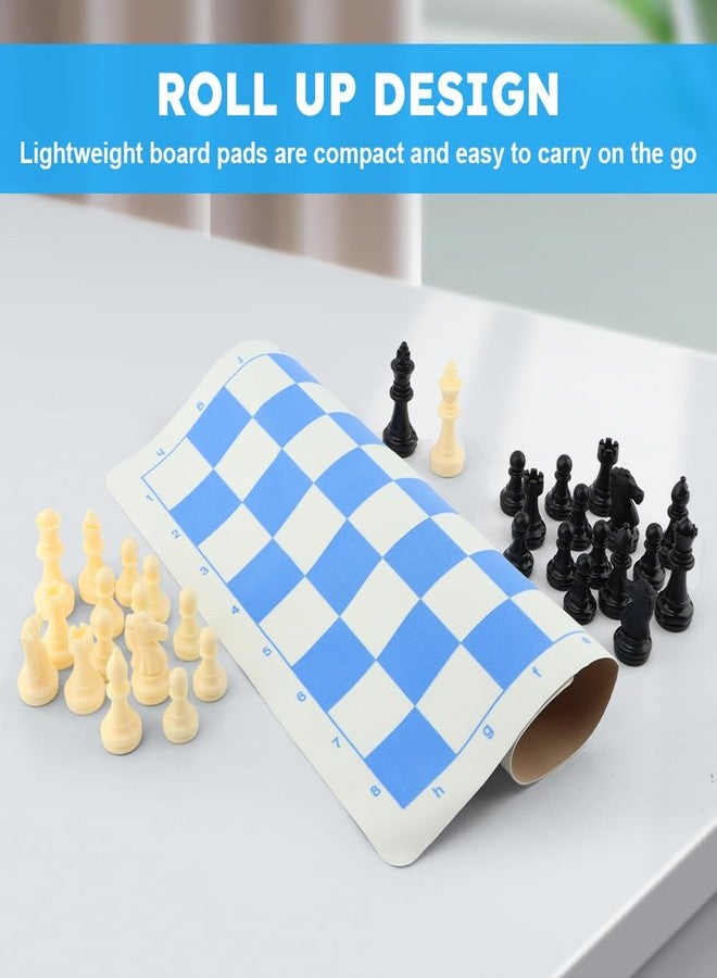 EMVANV Portable Chess & Checkers Set, 35cm Travel Board Games Tournament Chess Mat with Chess & Storage Bag, Blue Roll Up Chess Board Travel Chess Sets(Blue) - Image 4