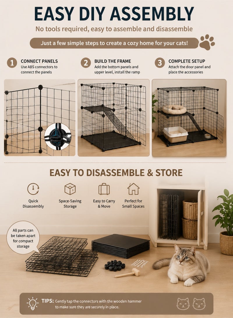 MYONE 2-Tier Cat Cage Playpen Indoor Metal Pet Enclosure Detachable Cat House for Kittens Small Animals Safety Exercise Play Area - Image 5