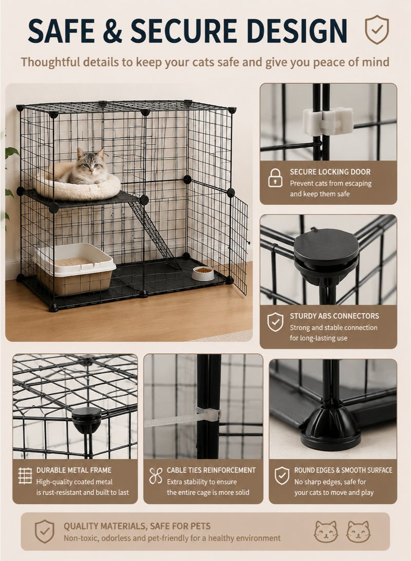 MYONE 2-Tier Cat Cage Playpen Indoor Metal Pet Enclosure Detachable Cat House for Kittens Small Animals Safety Exercise Play Area - Image 4