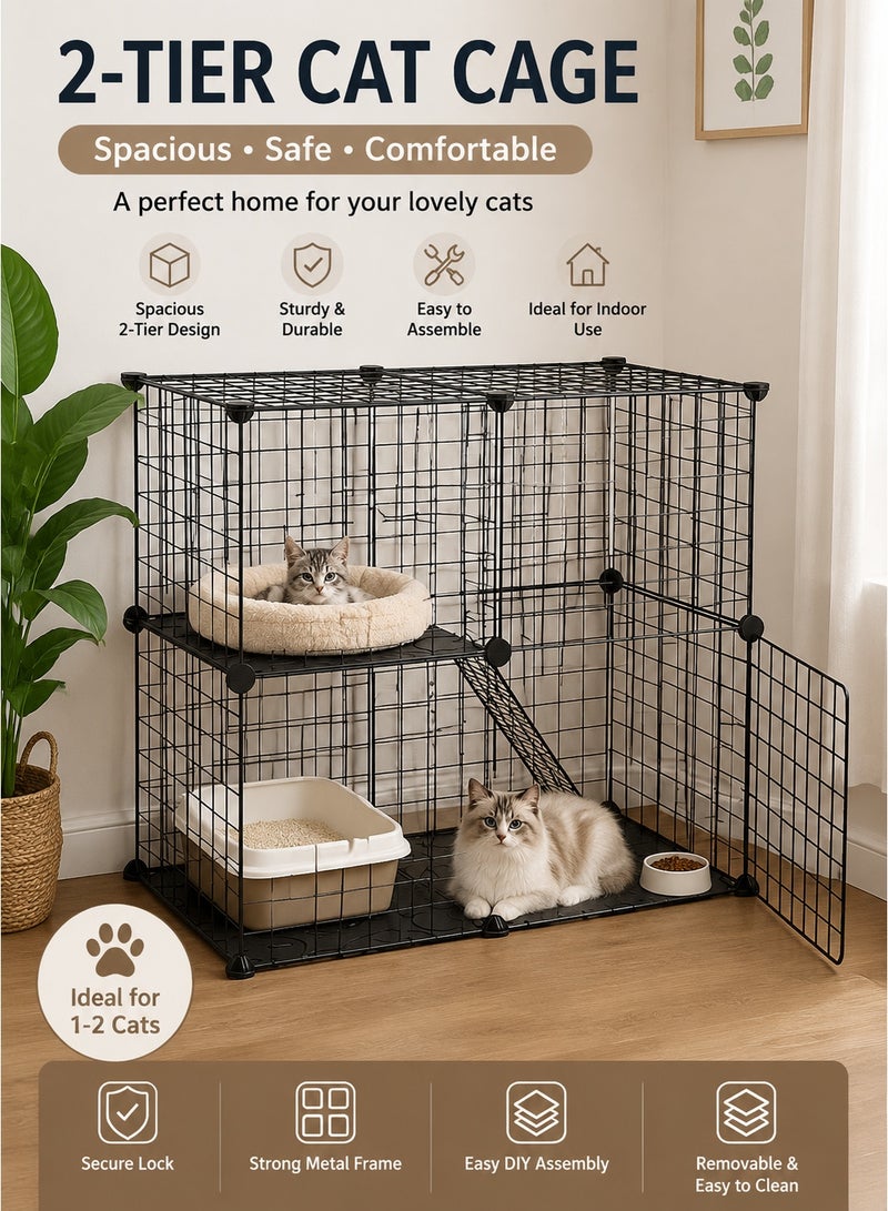 MYONE 2-Tier Cat Cage Playpen Indoor Metal Pet Enclosure Detachable Cat House for Kittens Small Animals Safety Exercise Play Area - Image 1