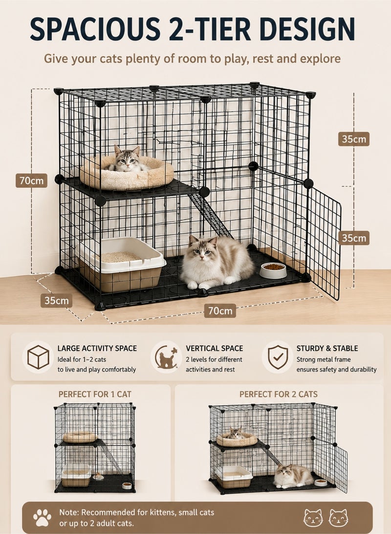 MYONE 2-Tier Cat Cage Playpen Indoor Metal Pet Enclosure Detachable Cat House for Kittens Small Animals Safety Exercise Play Area - Image 2