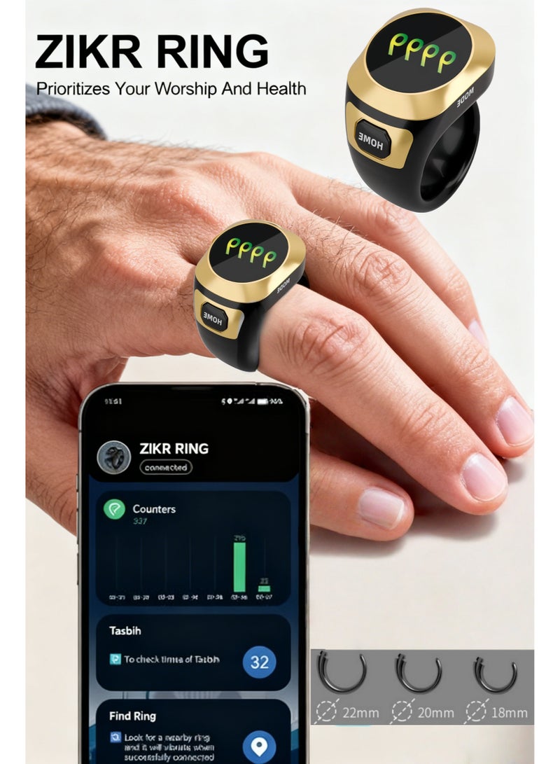 Tasbih Zikr Smart Ring, New model with Bluetooth Connection Adjustable Counter, With Replaceable ring Sizes (/18/20/22/mm),  Prayer Time Reminder with Vibration Reminder, Tasbeeh Counter and Bluetooth Connection，OLED Screen Digital Counter Prayer Reminder Ring, Waterproof OLED Display Counter Zikr Ring, Tasbeeh counter for Muslims - Image 2