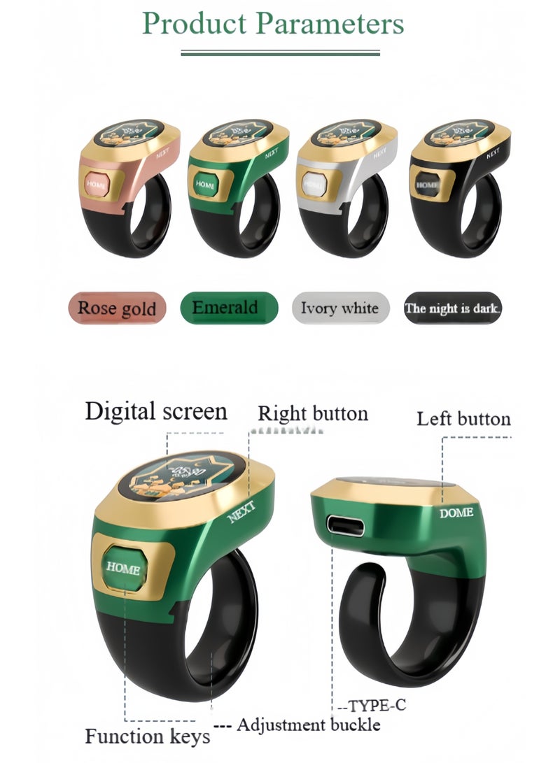 Tasbih Zikr Smart Ring, New model with Bluetooth Connection Adjustable Counter, With Replaceable ring Sizes (/18/20/22/mm),  Prayer Time Reminder with Vibration Reminder, Tasbeeh Counter and Bluetooth Connection，OLED Screen Digital Counter Prayer Reminder Ring, Waterproof OLED Display Counter Zikr Ring, Tasbeeh counter for Muslims - Image 5