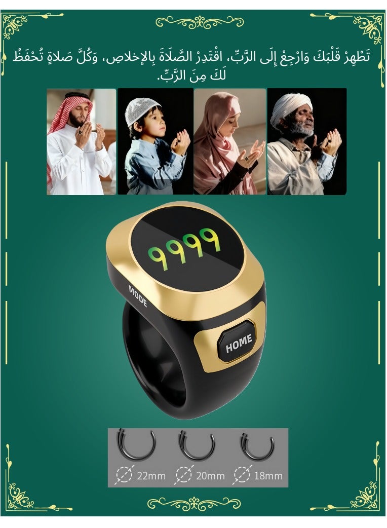 Tasbih Zikr Smart Ring, New model with Bluetooth Connection Adjustable Counter, With Replaceable ring Sizes (/18/20/22/mm),  Prayer Time Reminder with Vibration Reminder, Tasbeeh Counter and Bluetooth Connection，OLED Screen Digital Counter Prayer Reminder Ring, Waterproof OLED Display Counter Zikr Ring, Tasbeeh counter for Muslims - Image 1