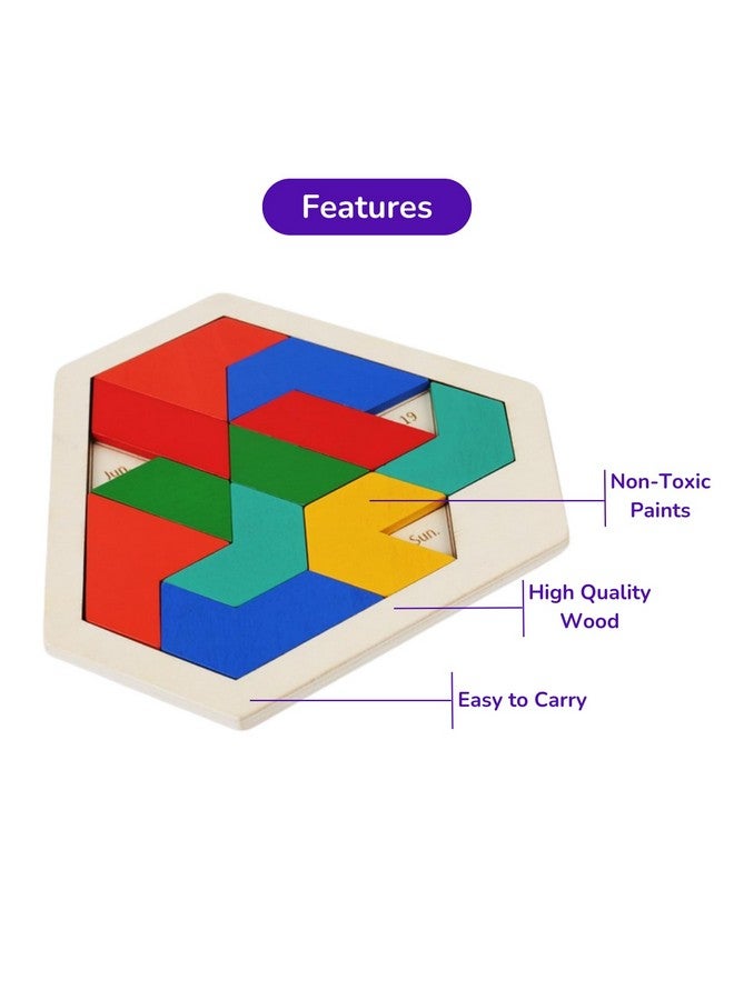 Cubelelo Cubelelo Geometric Weekday Calendar Puzzle | A-Puzzle-A-Day | Premium Wooden Challenging Hexagon Shape Tetris Tangram Brain Storming Toy for Kids & Adults | Ideal Gift for Ages 3 and Above  - Image 2