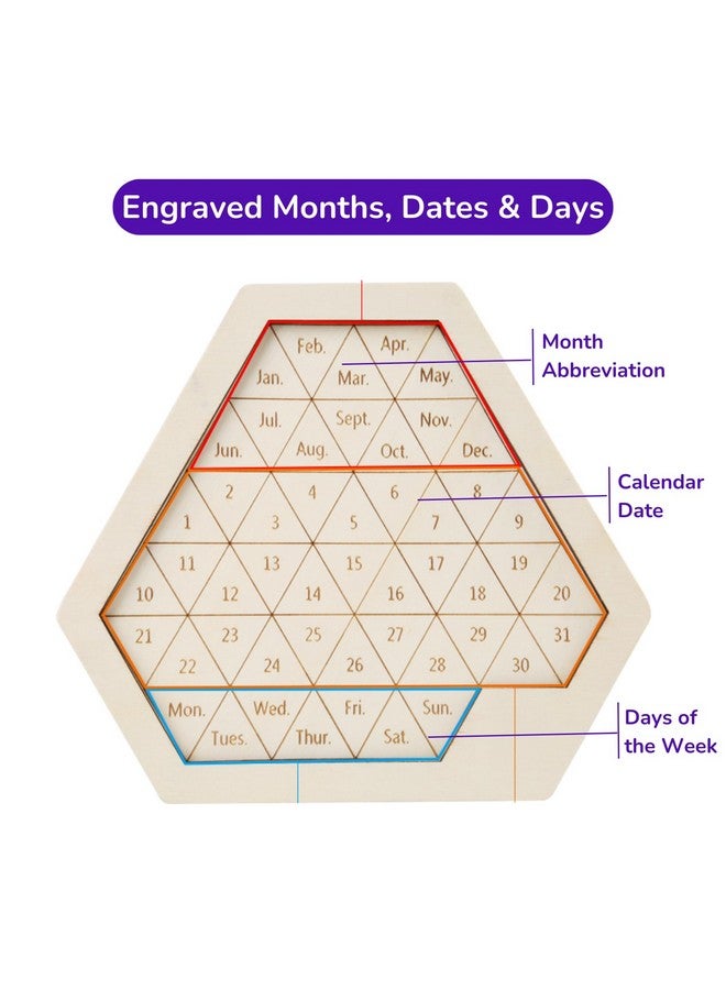 Cubelelo Cubelelo Geometric Weekday Calendar Puzzle | A-Puzzle-A-Day | Premium Wooden Challenging Hexagon Shape Tetris Tangram Brain Storming Toy for Kids & Adults | Ideal Gift for Ages 3 and Above  - Image 3