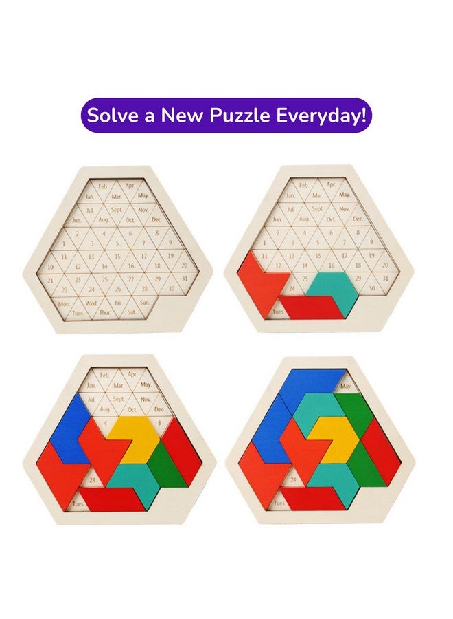 Cubelelo Cubelelo Geometric Weekday Calendar Puzzle | A-Puzzle-A-Day | Premium Wooden Challenging Hexagon Shape Tetris Tangram Brain Storming Toy for Kids & Adults | Ideal Gift for Ages 3 and Above  - Image 4