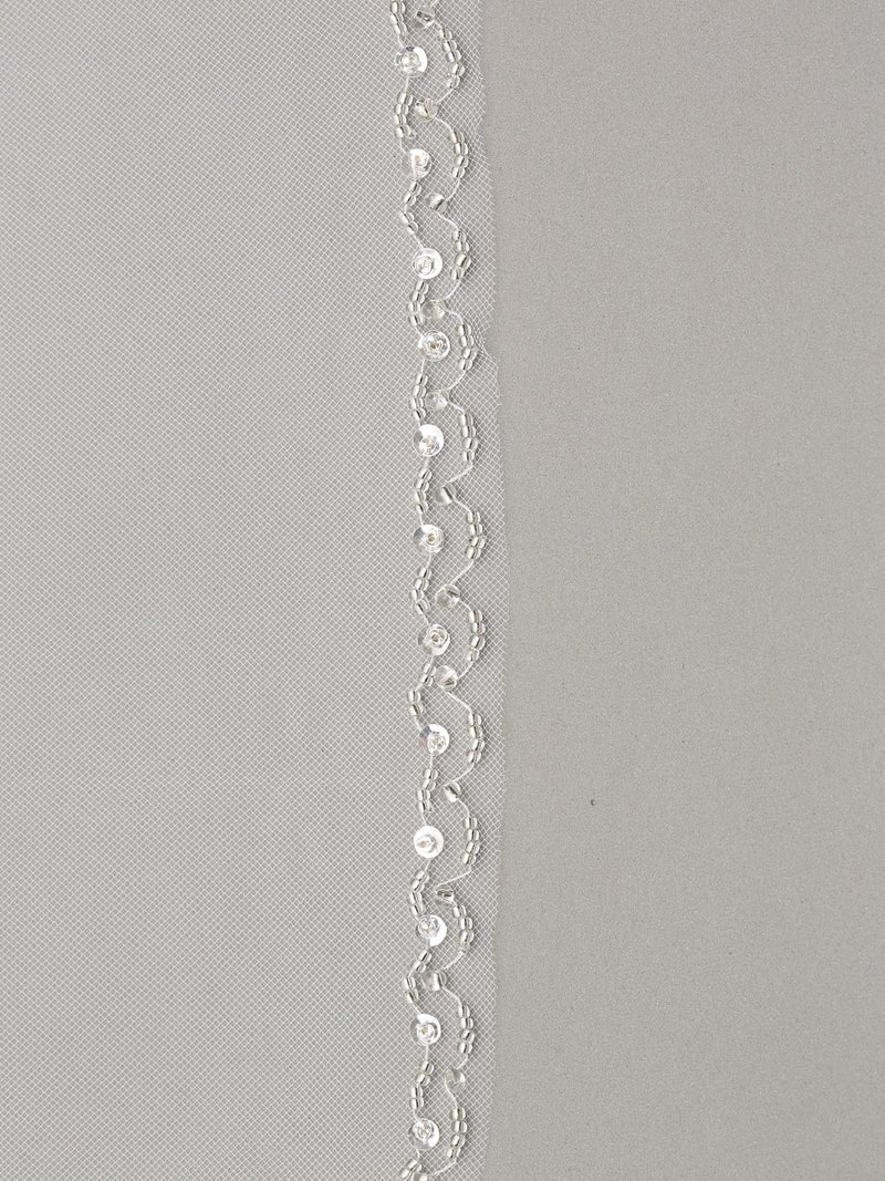 SAMKY 1T 1 Tier Double Row Alternating Crystal Beaded Veil - Light Ivory Fingertip 36" V493 - Image 3