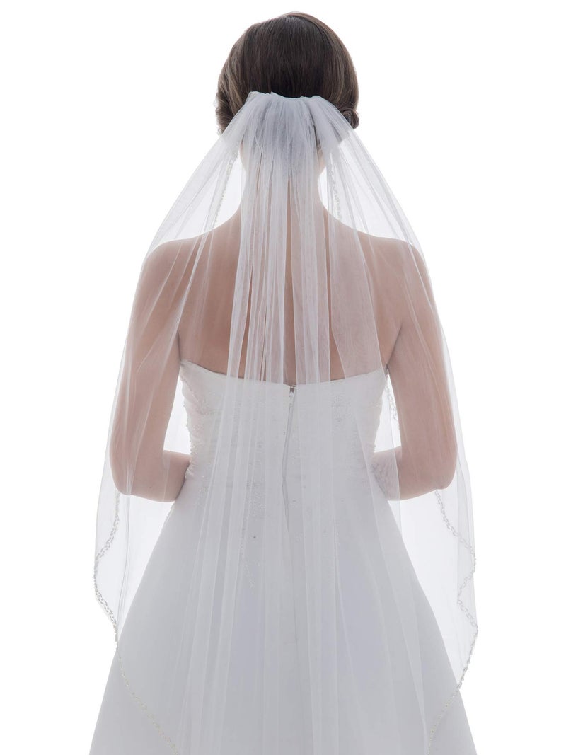 SAMKY 1T 1 Tier Double Row Alternating Crystal Beaded Veil - Light Ivory Fingertip 36" V493 - Image 2