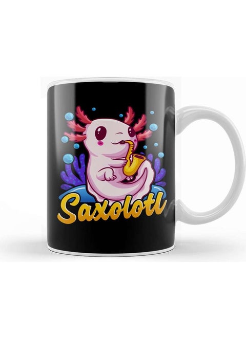 Print Shop Saxolotl Sax Axolotl Walking Fish Saxophone Pun Mug Porcelain