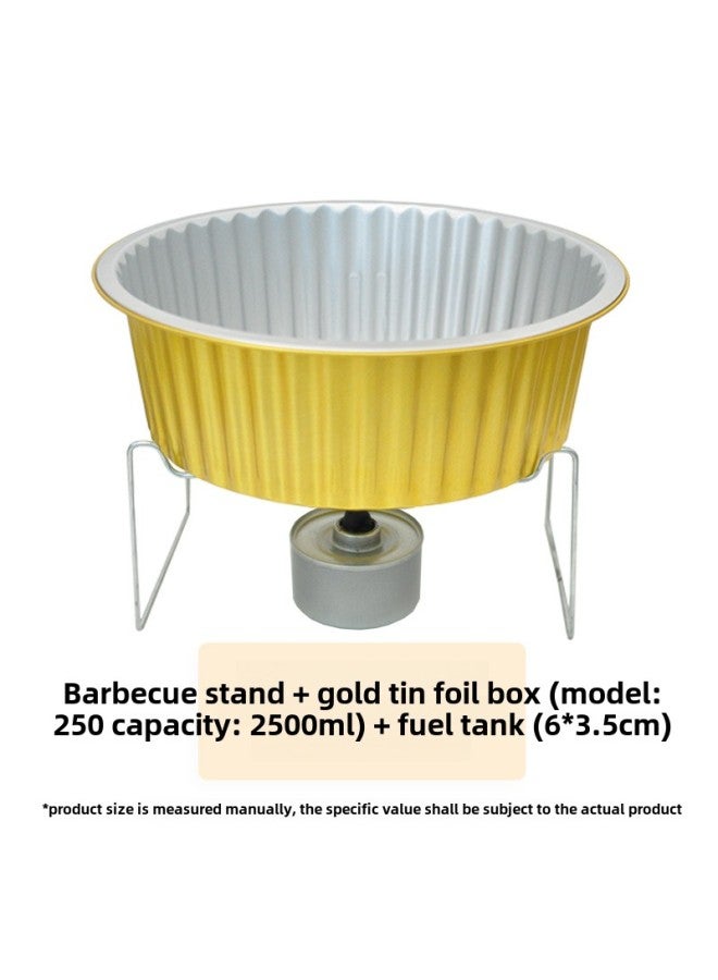 Tin Paper Aluminum Foil Box Disposable Portable Small Hot Pot With Bracket Oil Lamp Pot Set Environmental Protection Heatable And Sealable-Color:250/2500 Hot Pot Set With Plastic Lid-Specifications:1 Set - Image 1