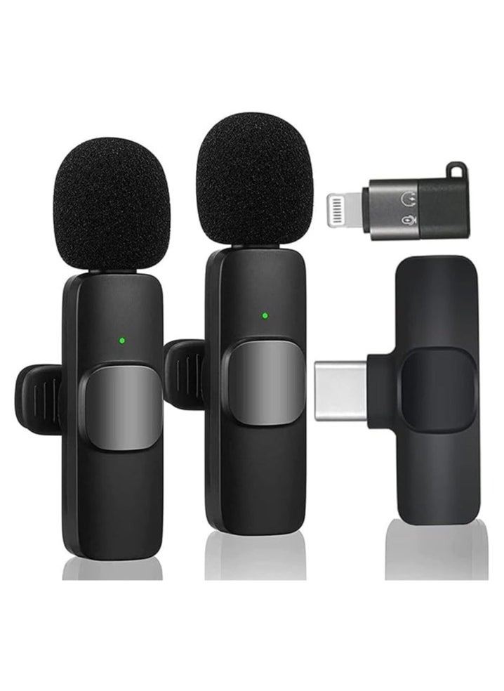 MYK - MYK 2in1 Bluetooth Mic K9 Wireless Collar Microphone Dual Lapel Lavalier Mic for Noise Reduction Vlogging Interview Live Streaming YouTube Video Broadcast With 2 Mic Receiver for iPhone and Typ C - Image 1