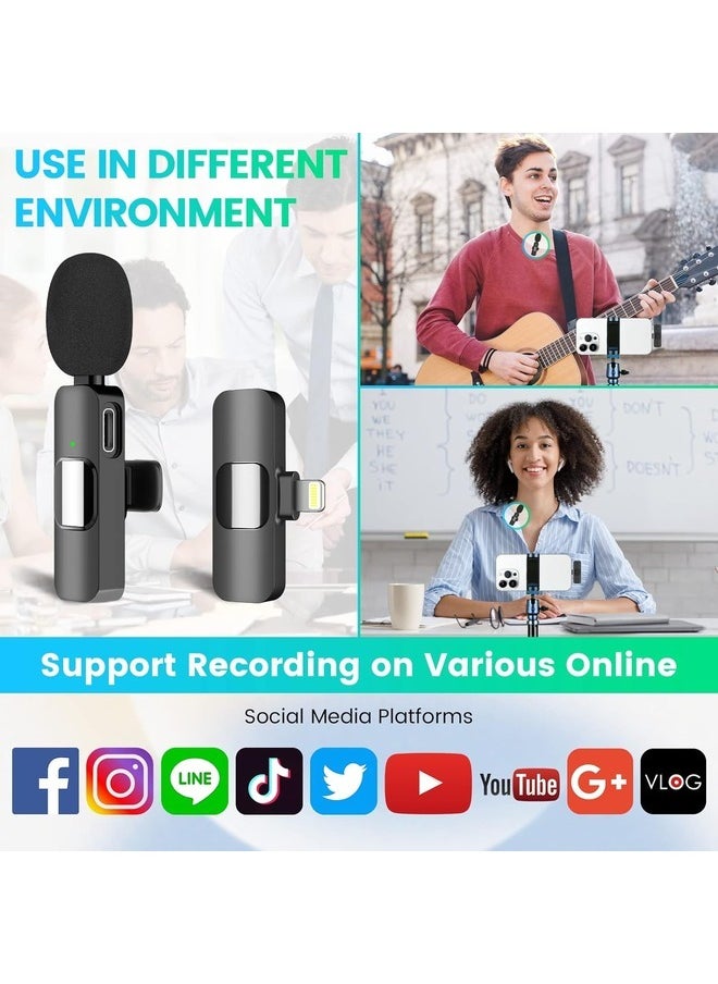 MYK - MYK 2in1 Bluetooth Mic K9 Wireless Collar Microphone Dual Lapel Lavalier Mic for Noise Reduction Vlogging Interview Live Streaming YouTube Video Broadcast With 2 Mic Receiver for iPhone and Typ C - Image 1
