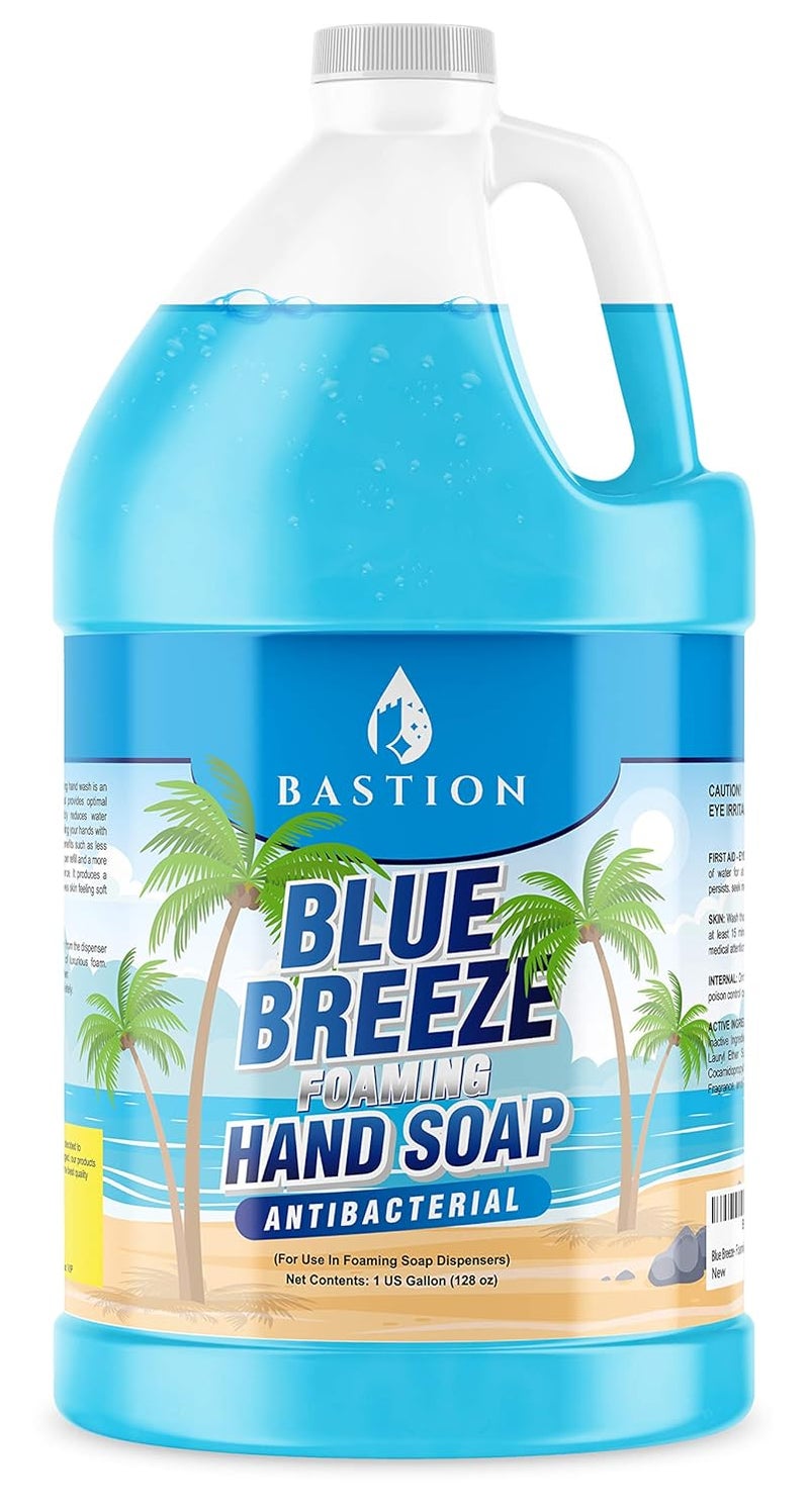 Bastion Blue Breeze Antibacterial Foaming Hand Soap Bulk Refill  1 Gallon 128 oz Rich Lather Moisturizing Formula  Washes Away Germs  Bacteria  Refreshing Clean Scent for Foaming Dispensers